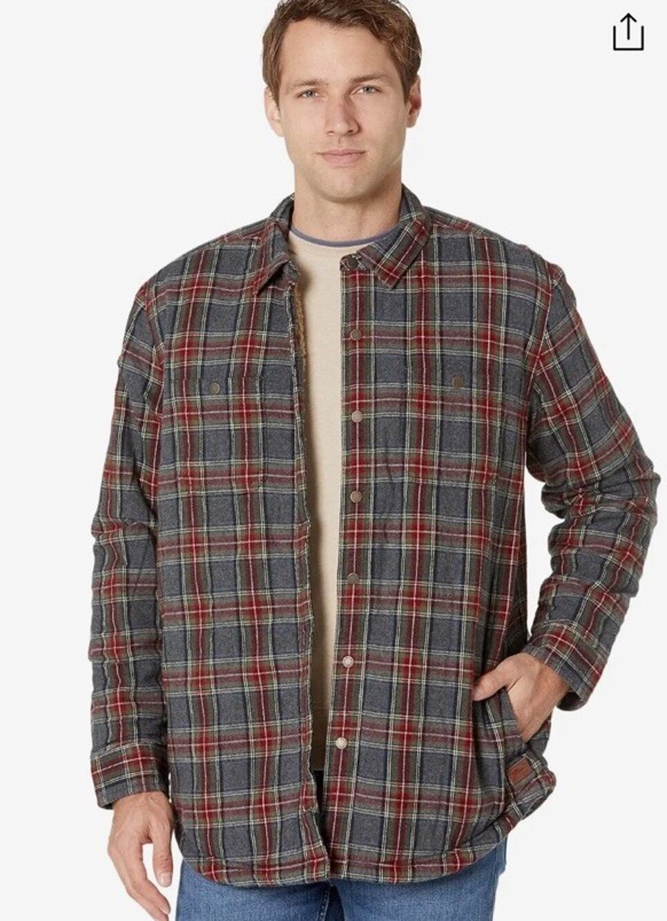 LL Bean Sherpa Lined Scotch Plaid Shirt Jacket Mens Medium Slightly Fitted